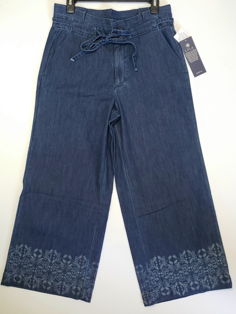 Laurie Felt Indigo Blue Tie-Waist Flare Wide Leg Pants Size XS (28" waist)